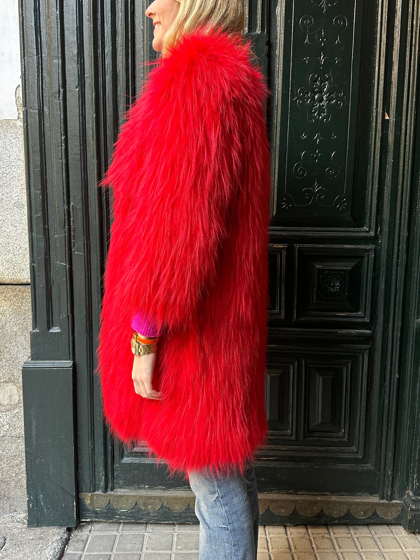 Long red fly coat