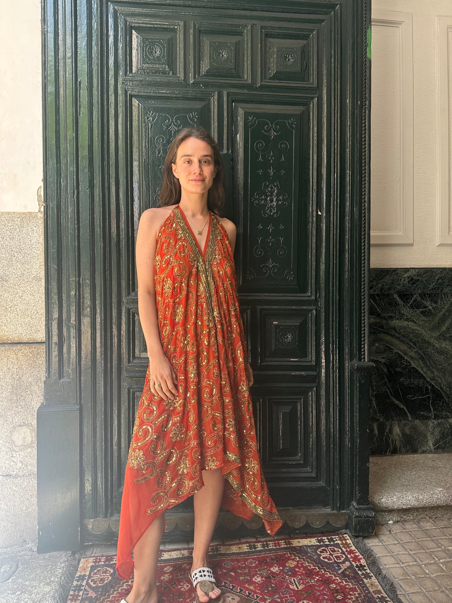 Vestido joya rojo naranja