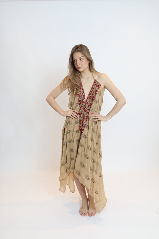 Vestido joya beige 018