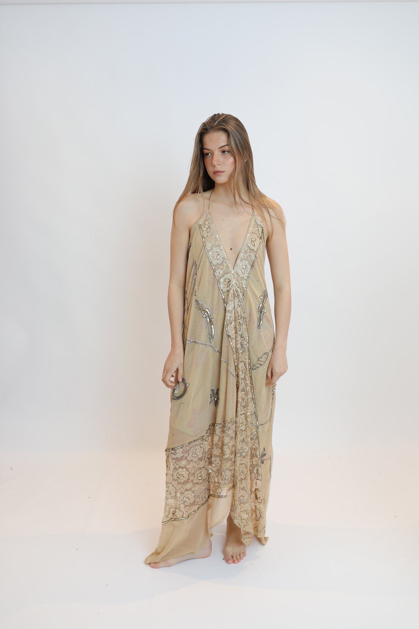 Vestido joya beige 139