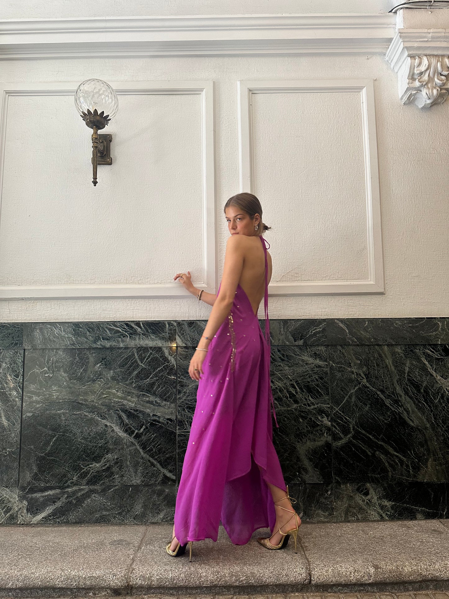 Vestido joya rosa morado