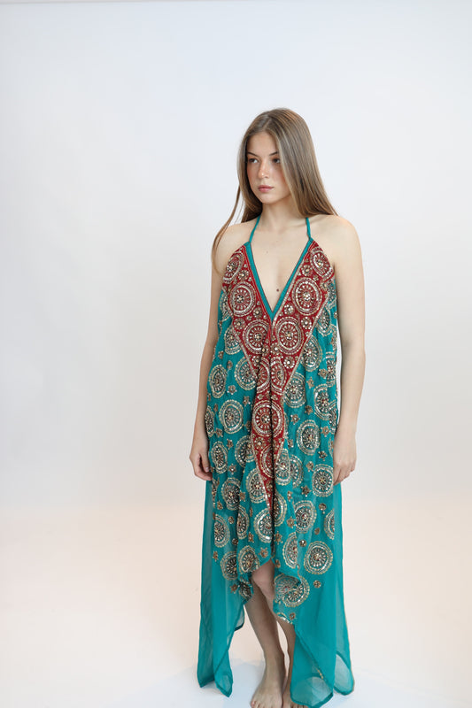 Vestido joya turquesa 034