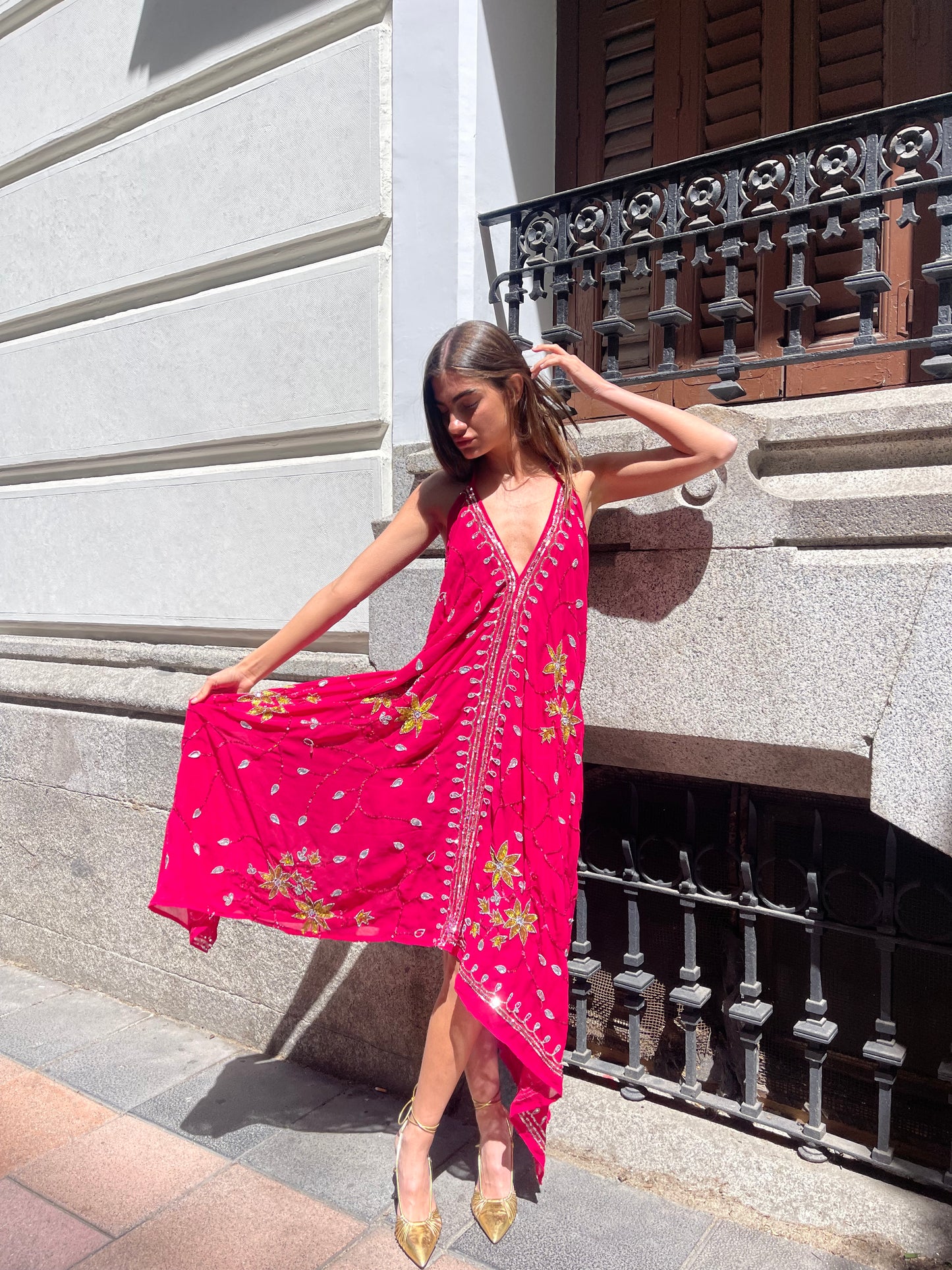 Vestido joya rosa rojo