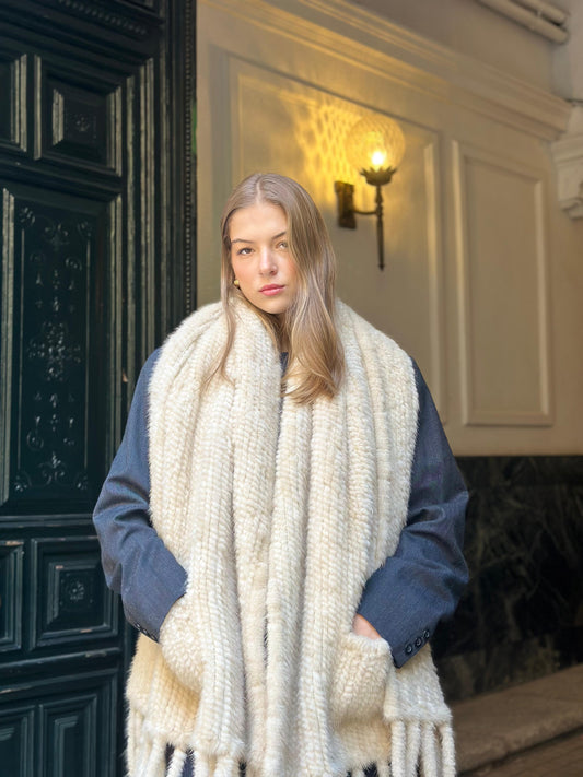 White mink shawl XL (serves as a collar, stole and scarf)