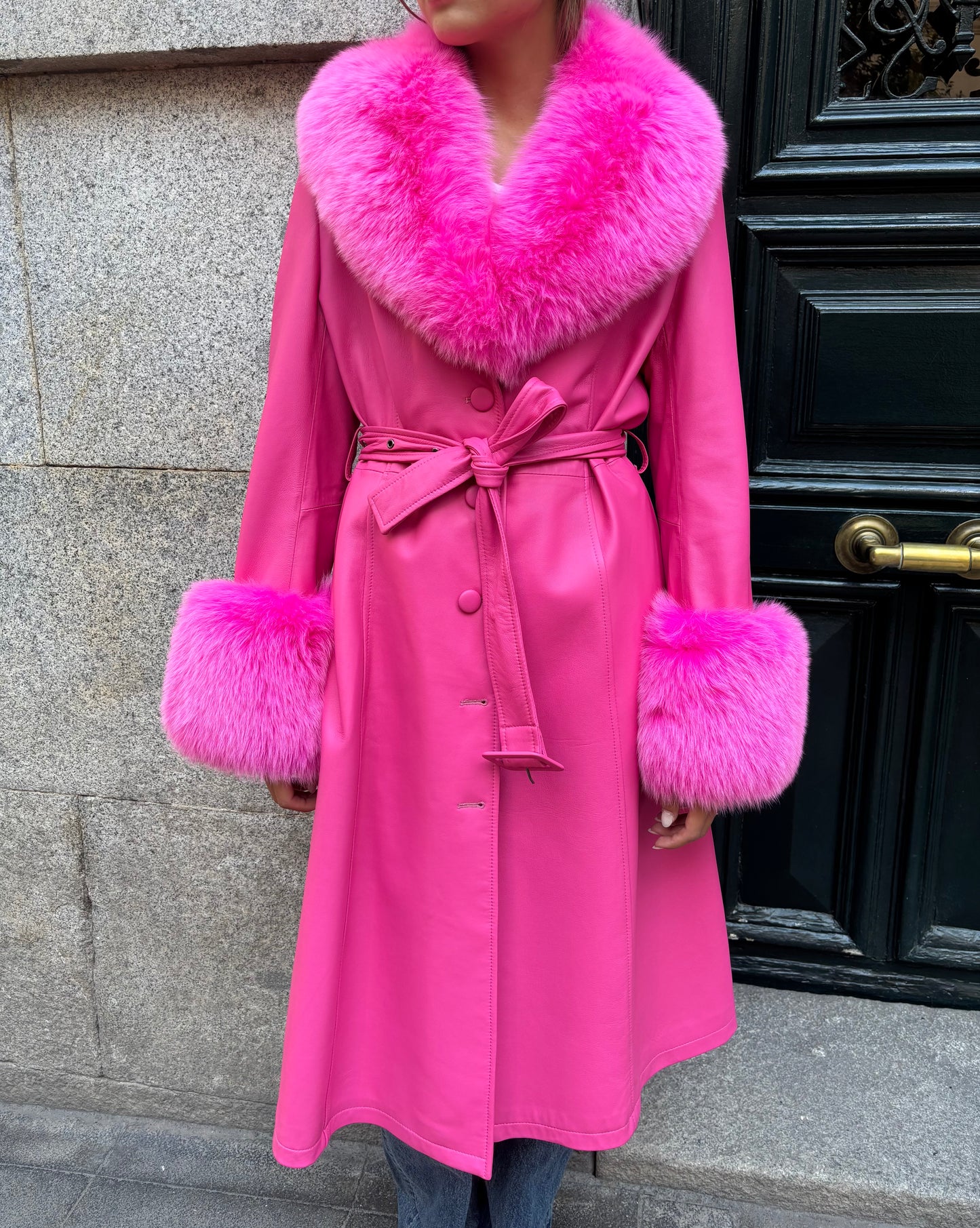 Abrigo estrella de piel fucsia