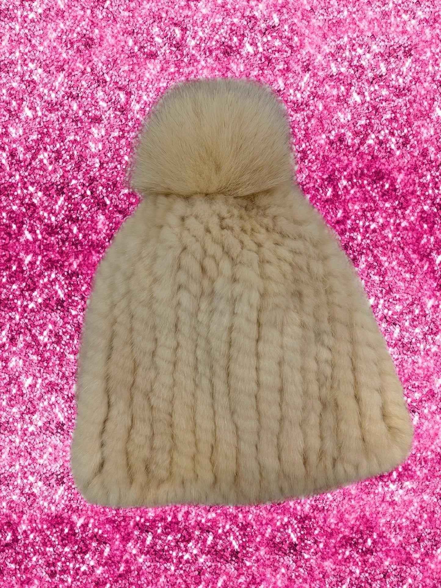 Gorro visón y zorro pompón beige