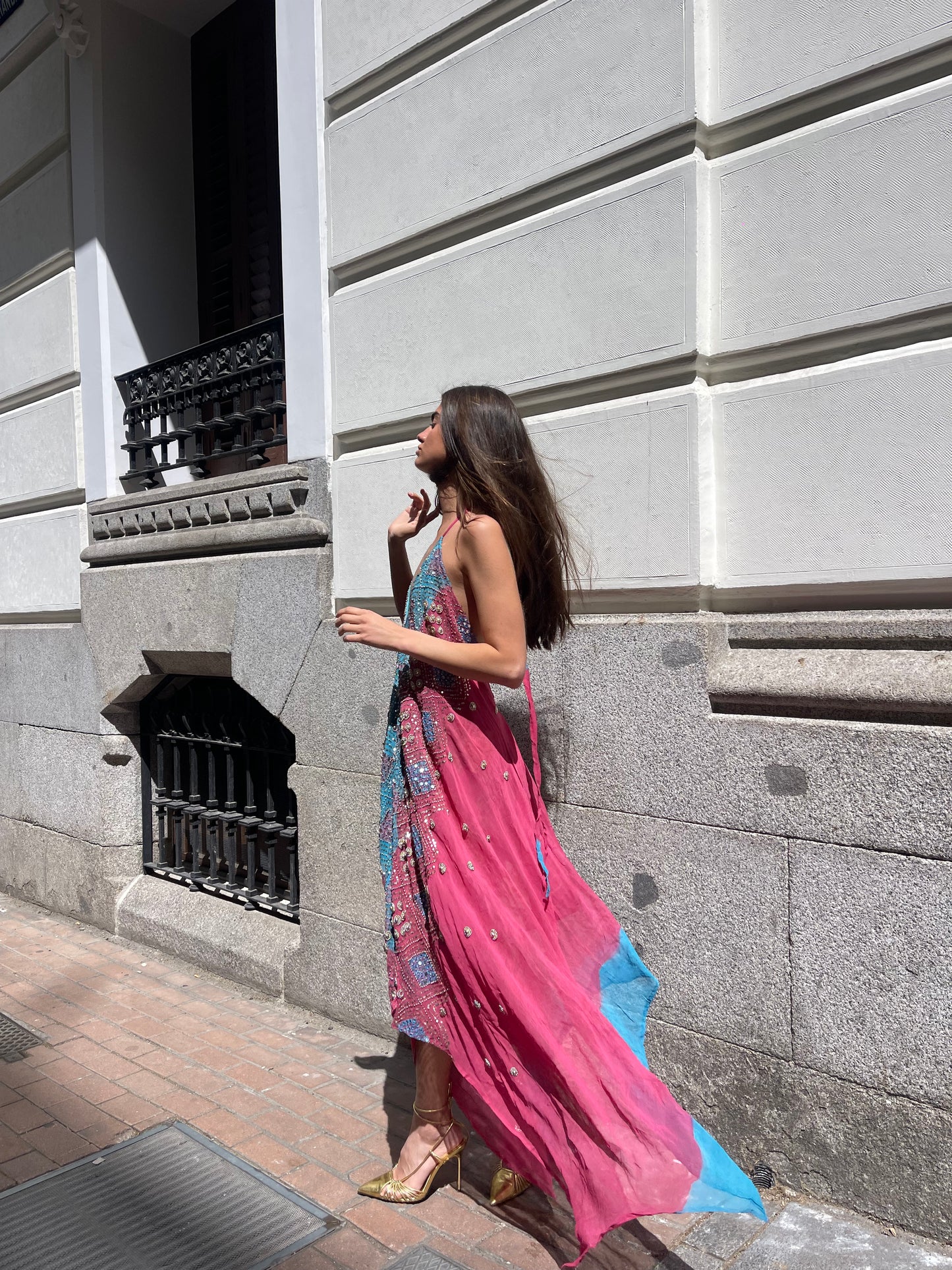 Vestido joya rosa multicolor