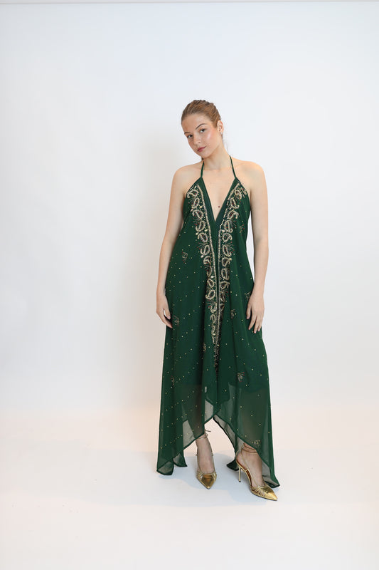 Vestido joya verde oscuro 093