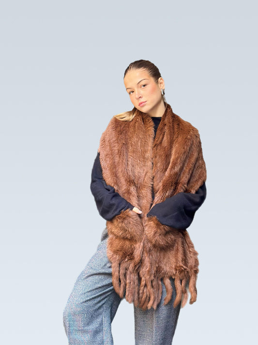 Brown shawl (serves as a collar, stole and scarf) lapin fur