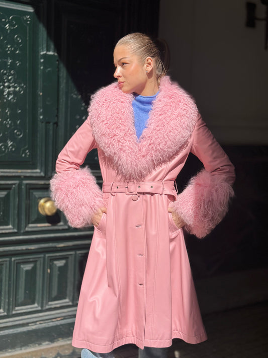 Abrigo estrella de piel rosa curly