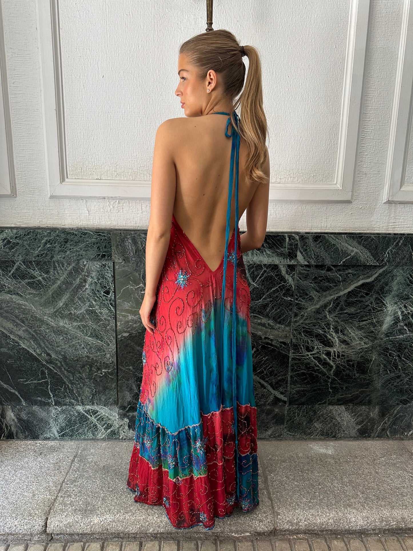 Vestido joya rojo y azul 606