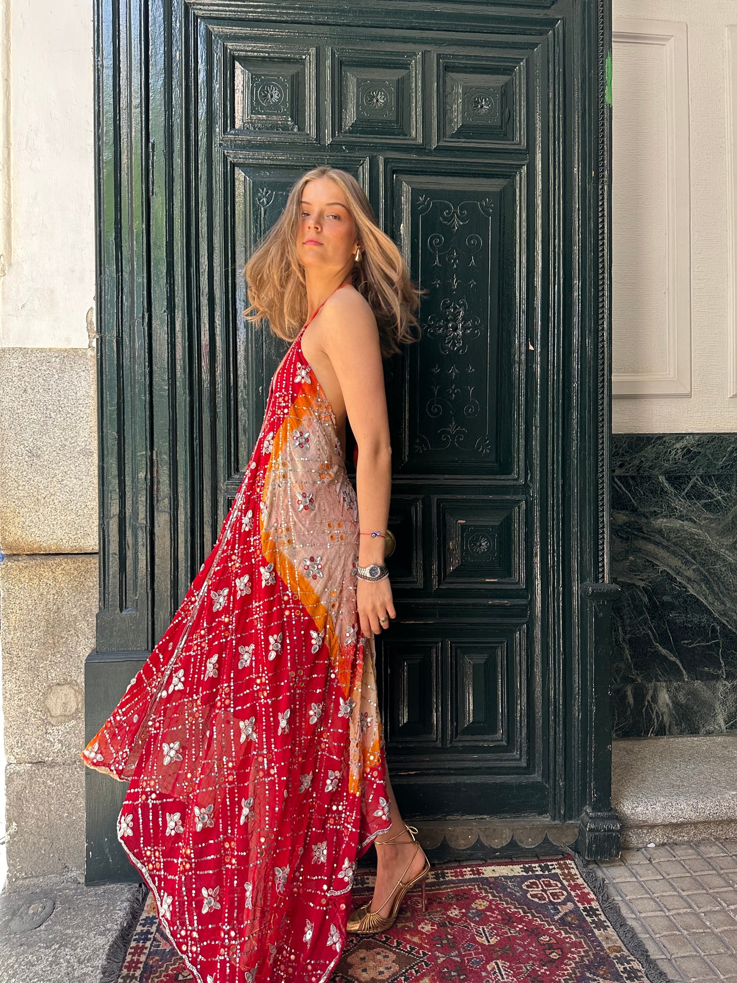 Vestido joya rojo multicolor