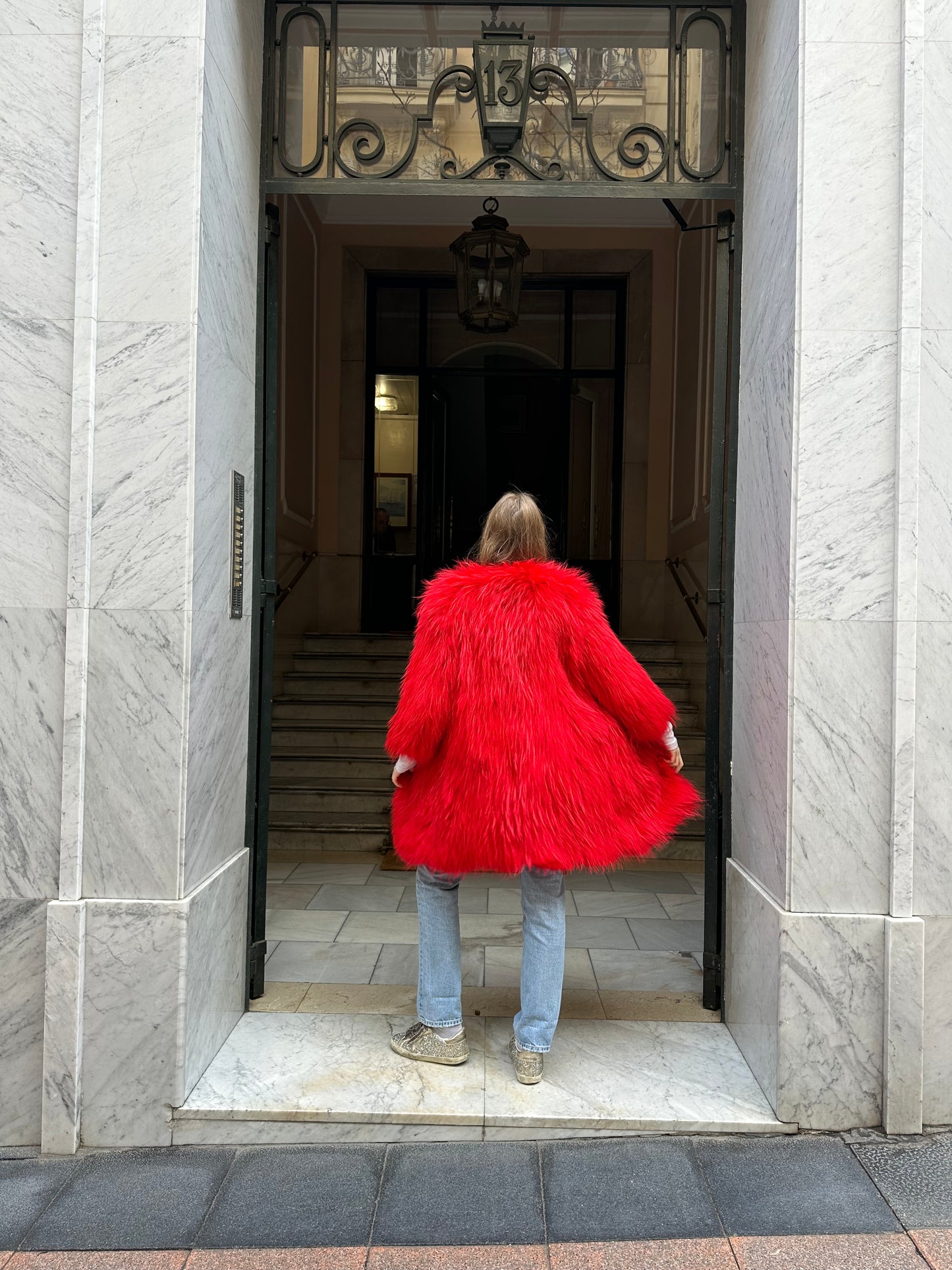 Long red fly coat