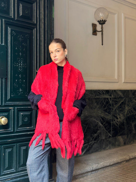 Mauve shawl (serves as a collar, stole and scarf) made of lapin fur